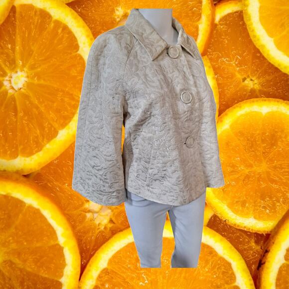 Emma James White Embossed With‎ Wide Arms Blazer Size 6 - Picture 1 of 6